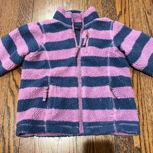 Lands End Purple Blue Striped Fuzzy Jacket Girls Size 4/Small Full Zip Warm